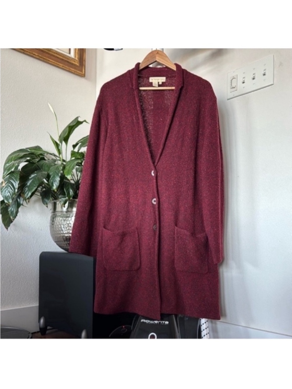 The Territory Ahead Lamb wool Knit Duster Sweater Cardigan Sz XL Burgundy Button